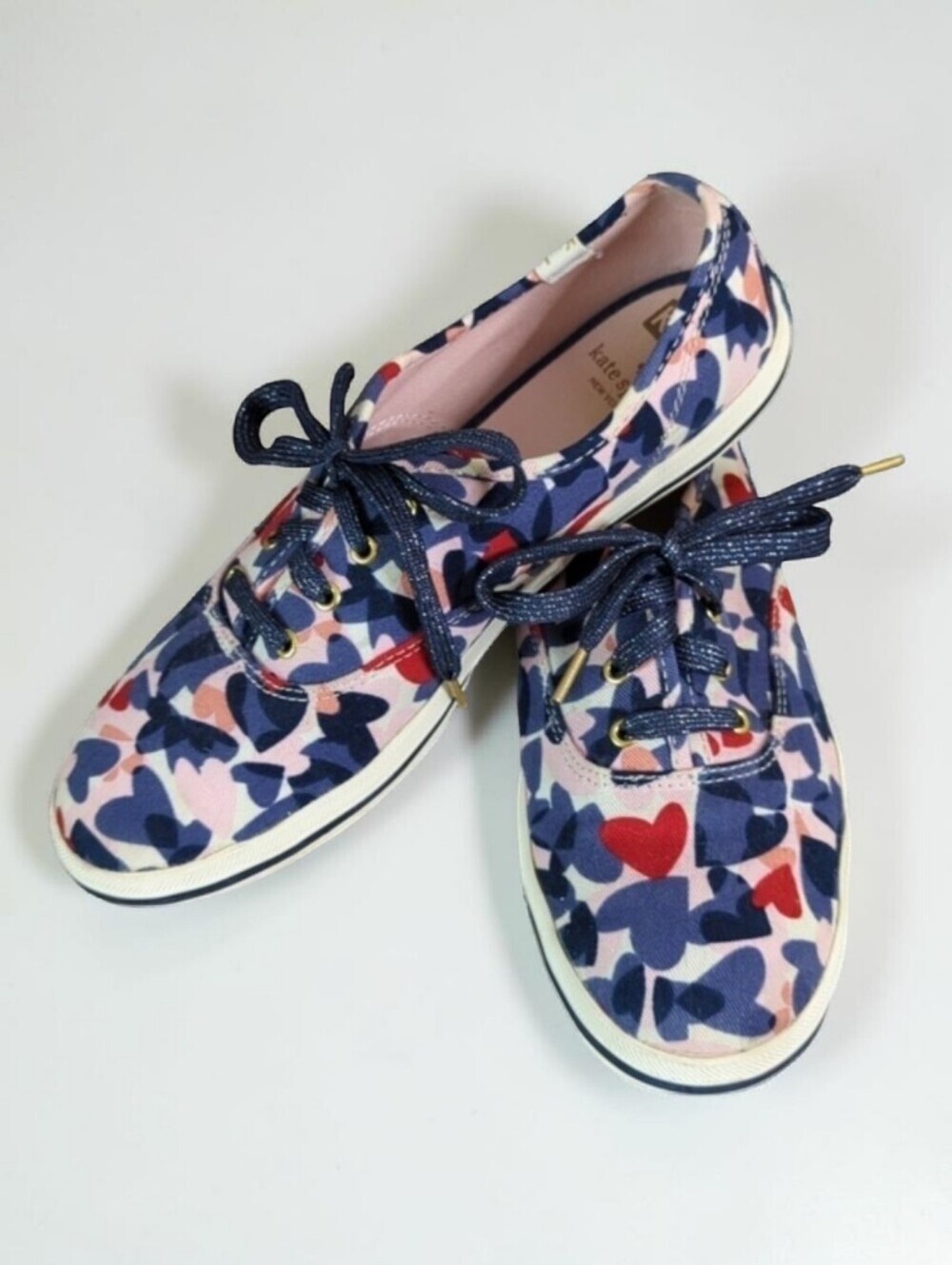 Keds Kate Spade Collab Sneakers Patriotic Red Blue Hearts Metallic Laces 5.5